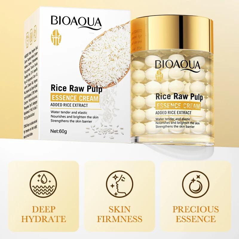 BIOAOUA Crème Essence Hydratante Profonde au Riz Crème Visage Hydratante Éclaircissante Crème Raffermissante Régénérante Soin de la Peau pour Femmes