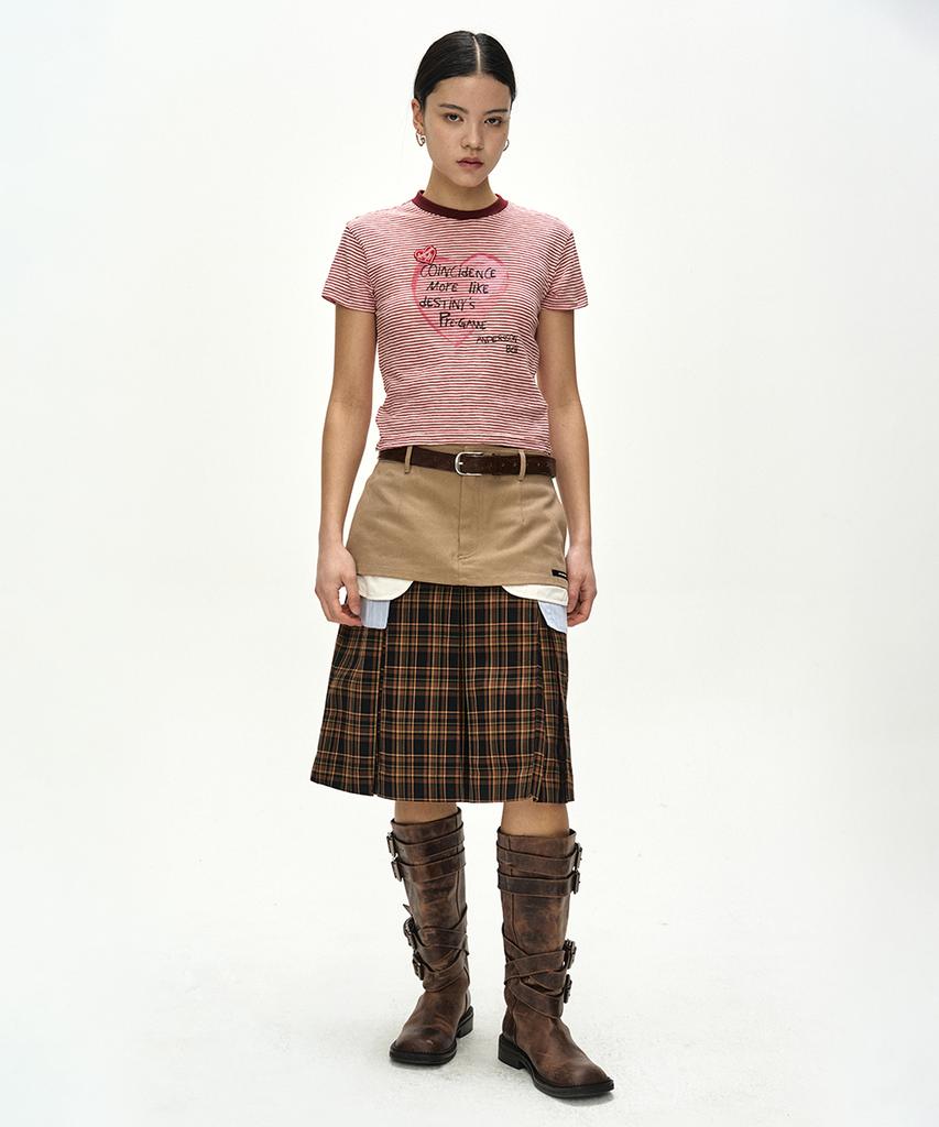 ADSB ANDERSSON BELL (Essential) Heart Message Stripe T-Shirt Atb1465W(Pink/Wine)
