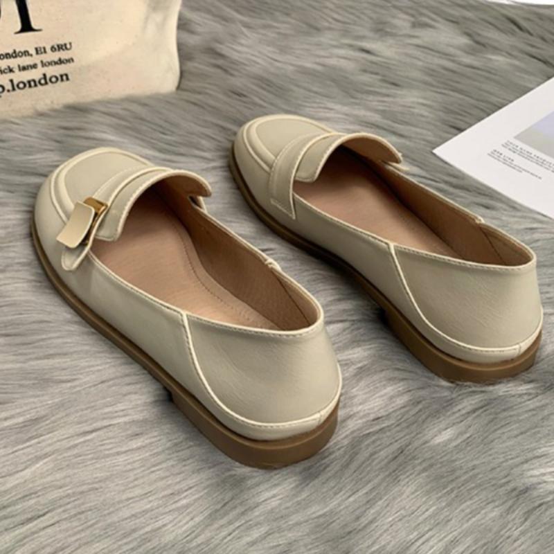 Fashion Women's Flat Shoes Apricot Small Leather Shoes 2024 New Platform Loafers Ladies Fashion and Comfortable Work Shoes Zapatos