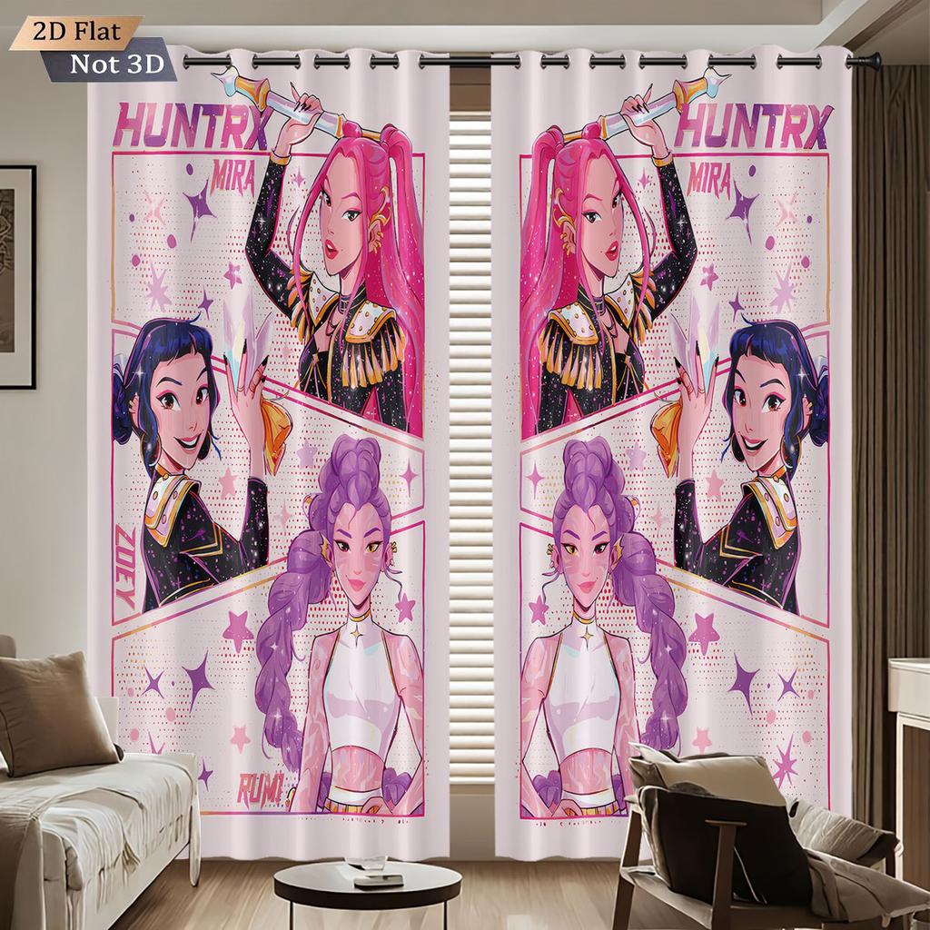 2pcK-Pop Demon Hunters printed blackout perforated curtains with multiple sizes living room and bedroom insulation decoration