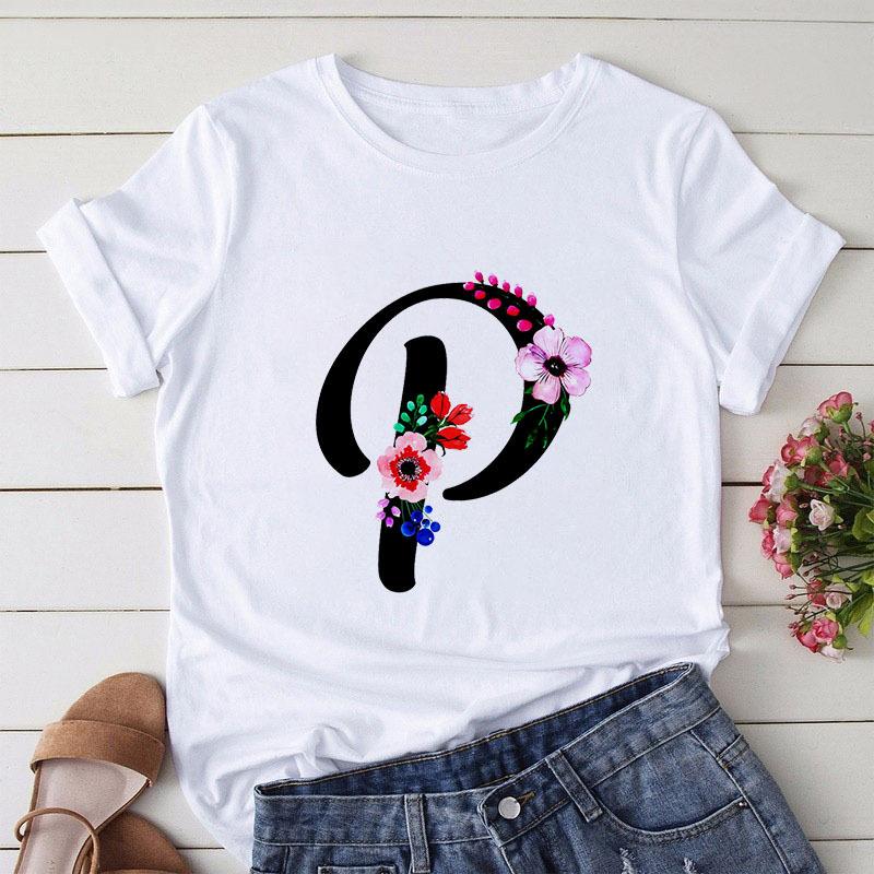 Large Size T-Shirt 26 English Letters Butterfly Print T-Shirt Women'S Short-Sleeved Women'S Clothing