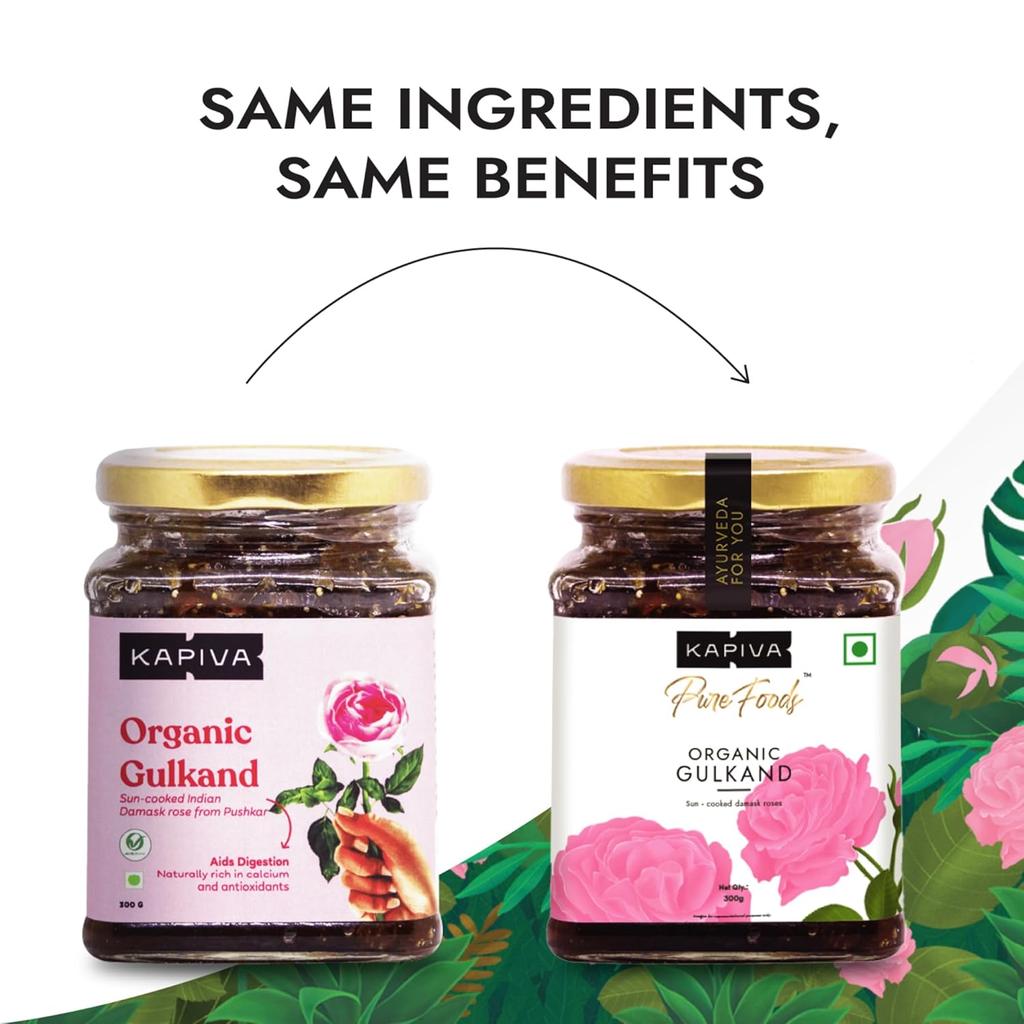 Kapiva Organik Gulkand Gül Yaprağı Reçeli 300g | Güneşte Pişirilmiş Hint Şam Gülleri | %100 Doğal