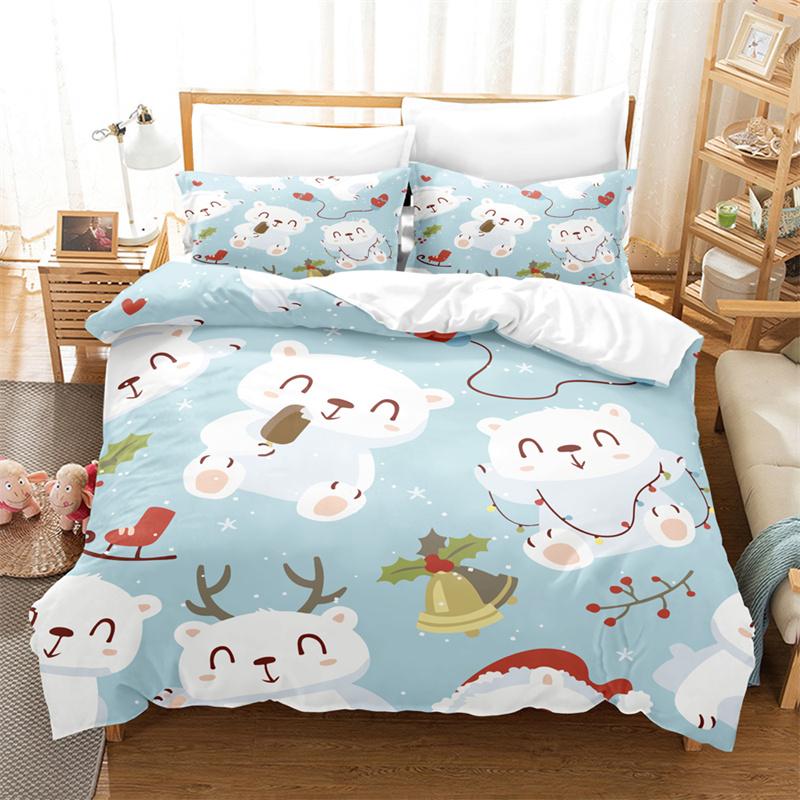 Merry Christmas Duvet Cover Set Twin King Queen Cartoon Santa Claus Bedding Set Polyester Christmas Gingerbread Man Quilt Cover