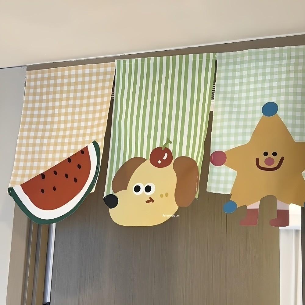 Partition Half-Curtain Magic Sticker Kitchen Partition Curtain Cartoon Door Curtain  Space Divider