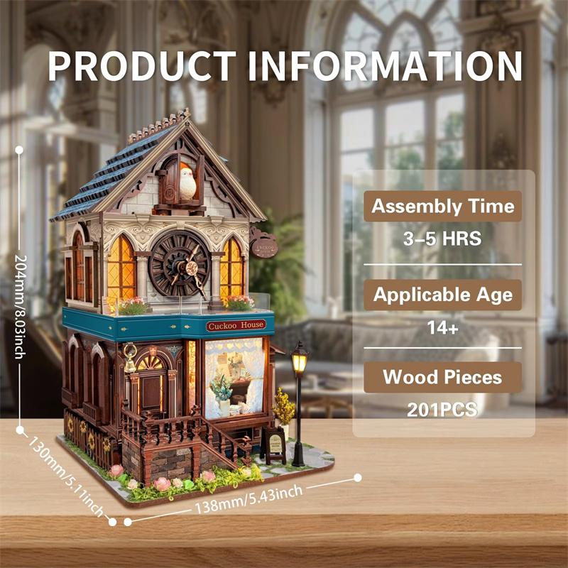 Retro Cuckoo House DIY Wooden House Cottage Figurines Miniatures Kits With LED Lights Home Decoration For Adult Handmade Gifts