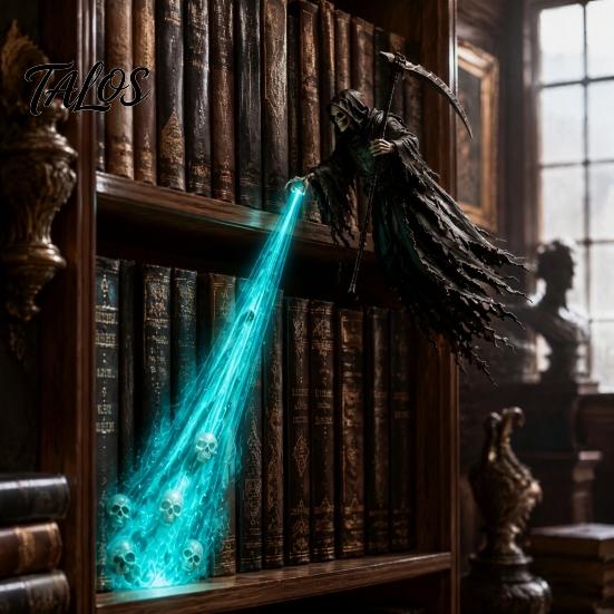 Mysterious Home Ornament Grim Reaper Bookshelf Nook Light, Flying Lamp, Spooky Gothic Halloween Party Supplies LED Light for Home, Desktop,