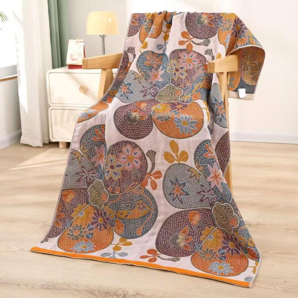 Country Flowers Adult Bath Towel Soft Large Size Cotton Gauze Beach Towel Jacquard Swimming Pool Bath Wrap Quick-Dry