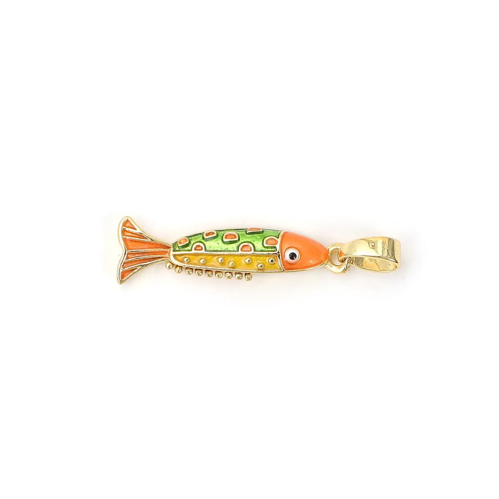 2 PCs Brass Ocean Jewelry Charm Pendant 18K Gold Plated Multicolor Enamel Fish Pendant For DIY Necklace Making 27mm X 6.5mm