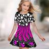 Girls 3D Print Dresses Kids Girl Party Short Sleeve Princess Dress Tank 3D  Flowers  Print Dress