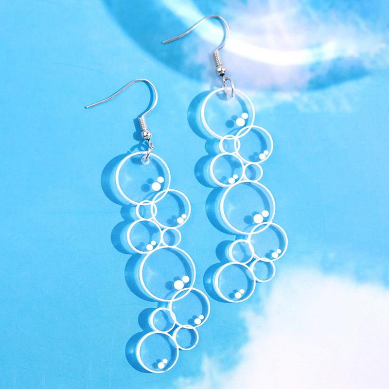 1 Pair of Fun and Creative Cartoon Transparent Bubble Long Earrings, Acrylic Whimsical Assorted-sized Round Disc Eye Bubble Earrings