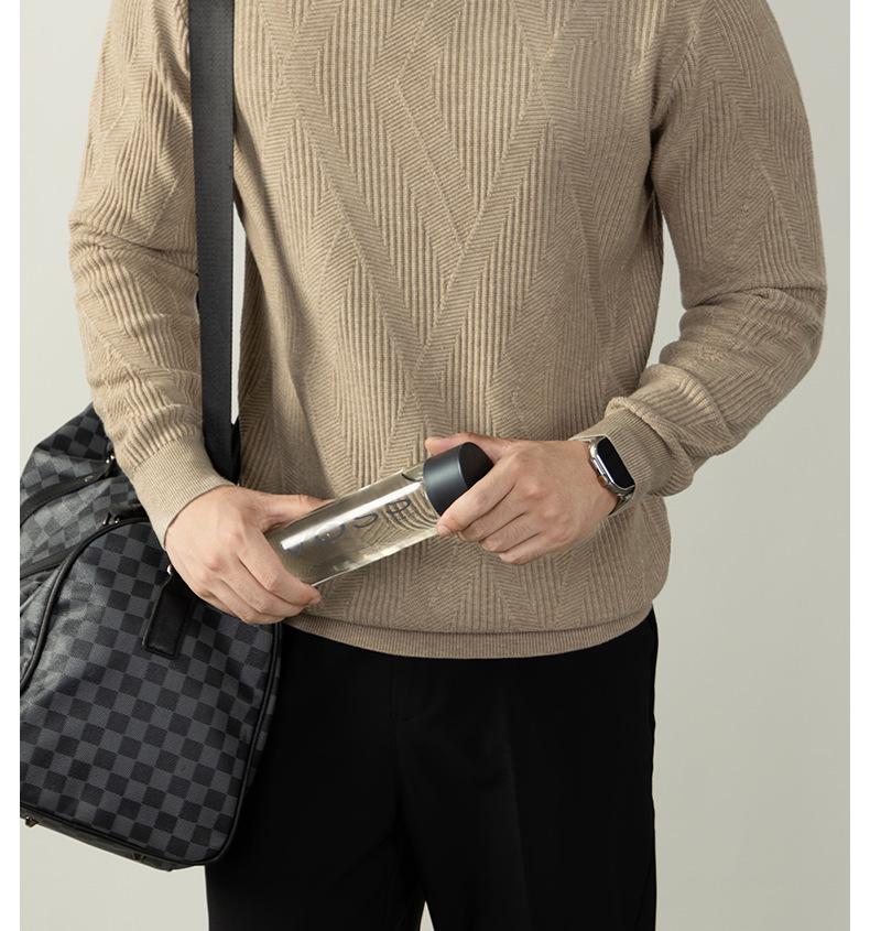 Men's Lazy Style High Neck Sweater - Lyocell Wool Blend Jacquard, Autumn Winter Warm Knitwear