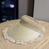 Ladies Empty Straw Hat Lace Foldable Big Eaves Sunscreen Sun Hat Vacation Wind Woven Sun Hat