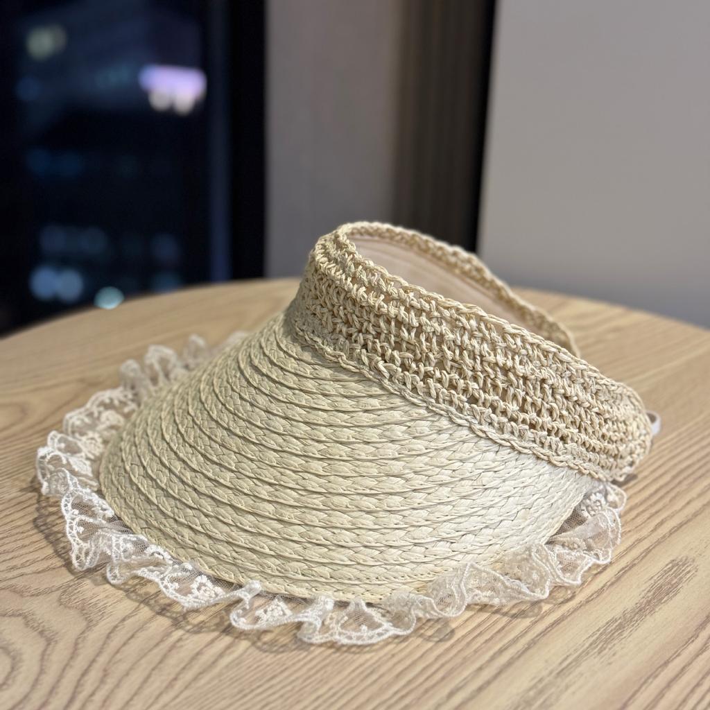 Ladies Empty Straw Hat Lace Foldable Big Eaves Sunscreen Sun Hat Vacation Wind Woven Sun Hat