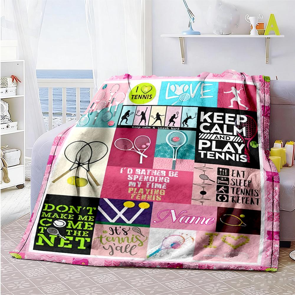 Love Tennis Personalized Text Blanket Cozy Personalized Blanket Soft & Cozy Suitable for Sofa Livingroom Bedding Office for All Occasions
