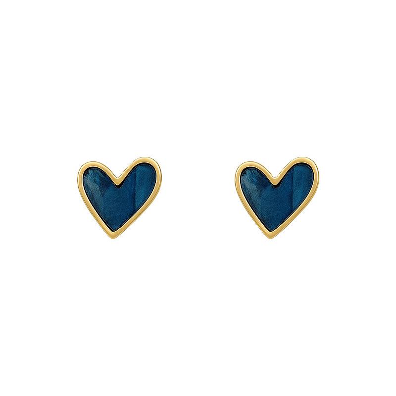 Blue Heart Earrings for Women - Korean Style 925 Silver, Small & Sweet