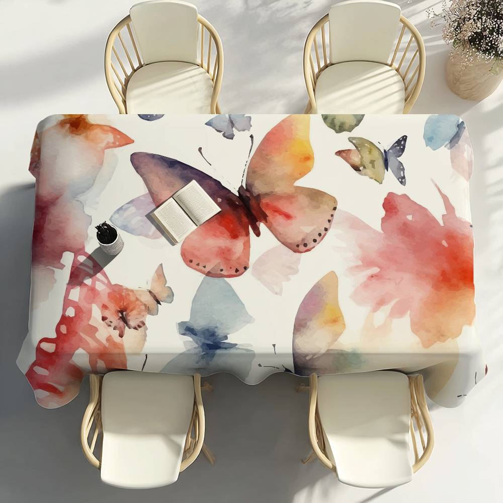 Watercolor Butterfly Pattern Table Cloth Party Decor Dining Room Home Kitchen Patios Waterproof Stain-Proof Table Cloth
