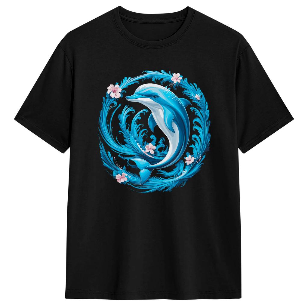 Dolphin Colorful Rainbow Oceanscape Tshirt Summer Streetwear Tshirts 100 Cotton Fashion Tshirt For Unisex Casual Clothes