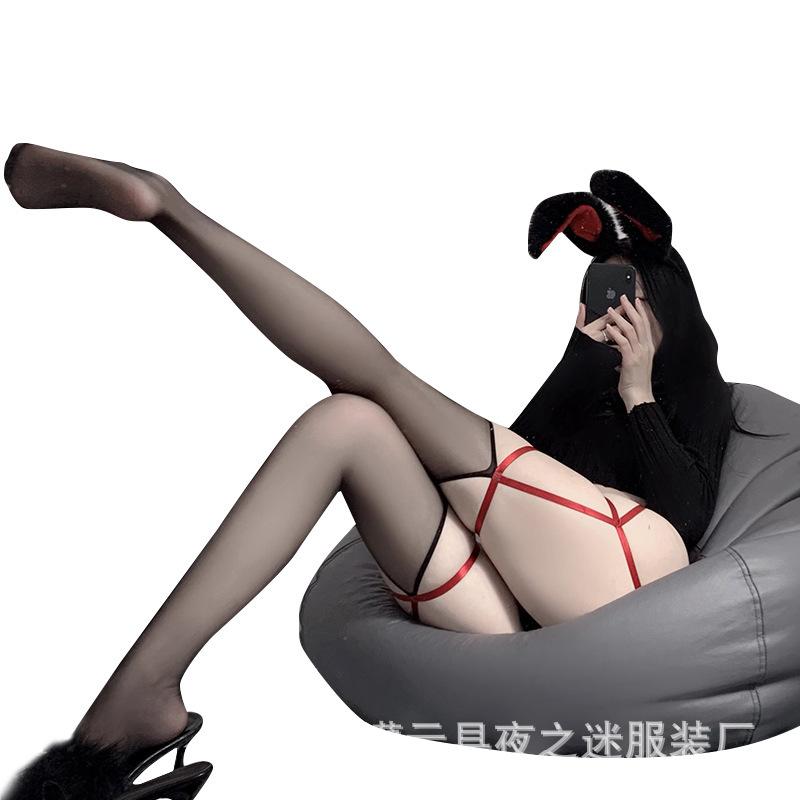 Sexy Suspender stockings sexy fun open crotch night fans seduction passion lingerie hot free female black silk