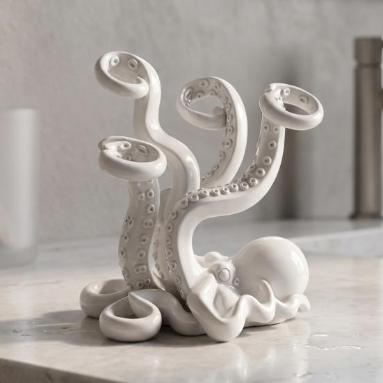 Novelty Home Decor 3D Printed Octopus Toothbrush Holder, Creative Space Saving Desk Organizer, Durable Flexible Tentacle Storage PLA Material