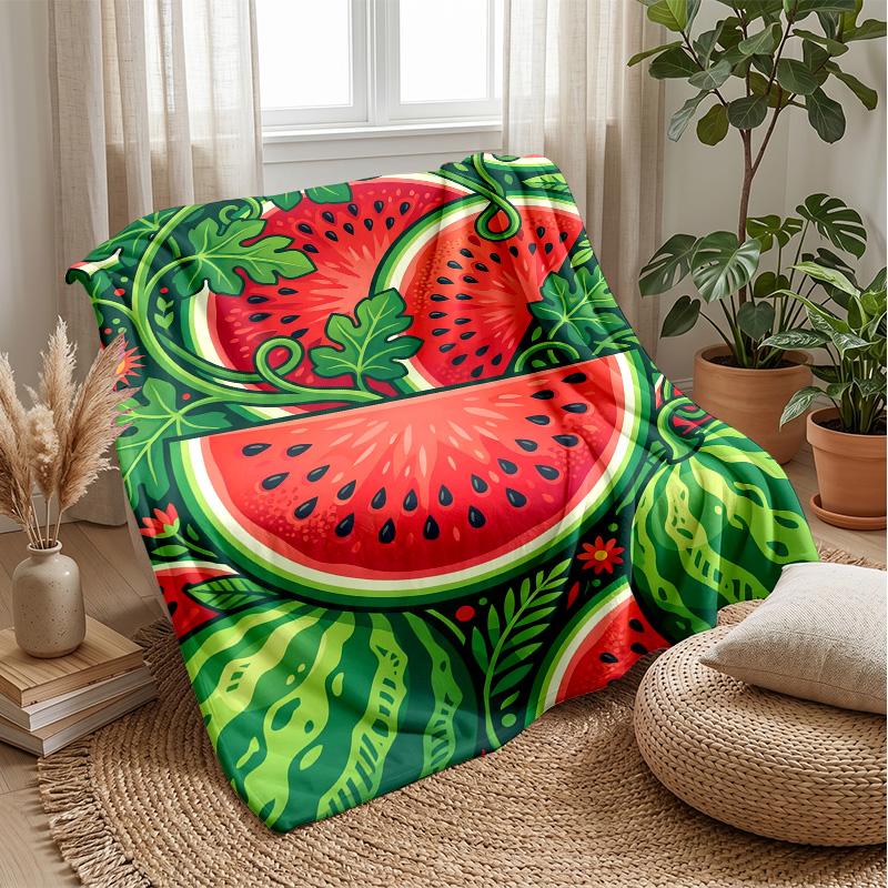 Watermelon Harvest Festival Theme Blanket Lightweight Warm Flannel Blanket Decorative Throw Blanket for Home Decoration