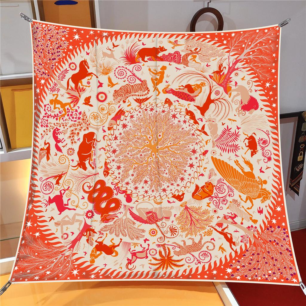 Lenço de Seda Sarja Animal Cavalo 90cm Xale de Moda Marca de Luxo Lenço Quadrado Hijab Feminino Bandana Foulard Lenço de Pescoço Lenços de Cabeça