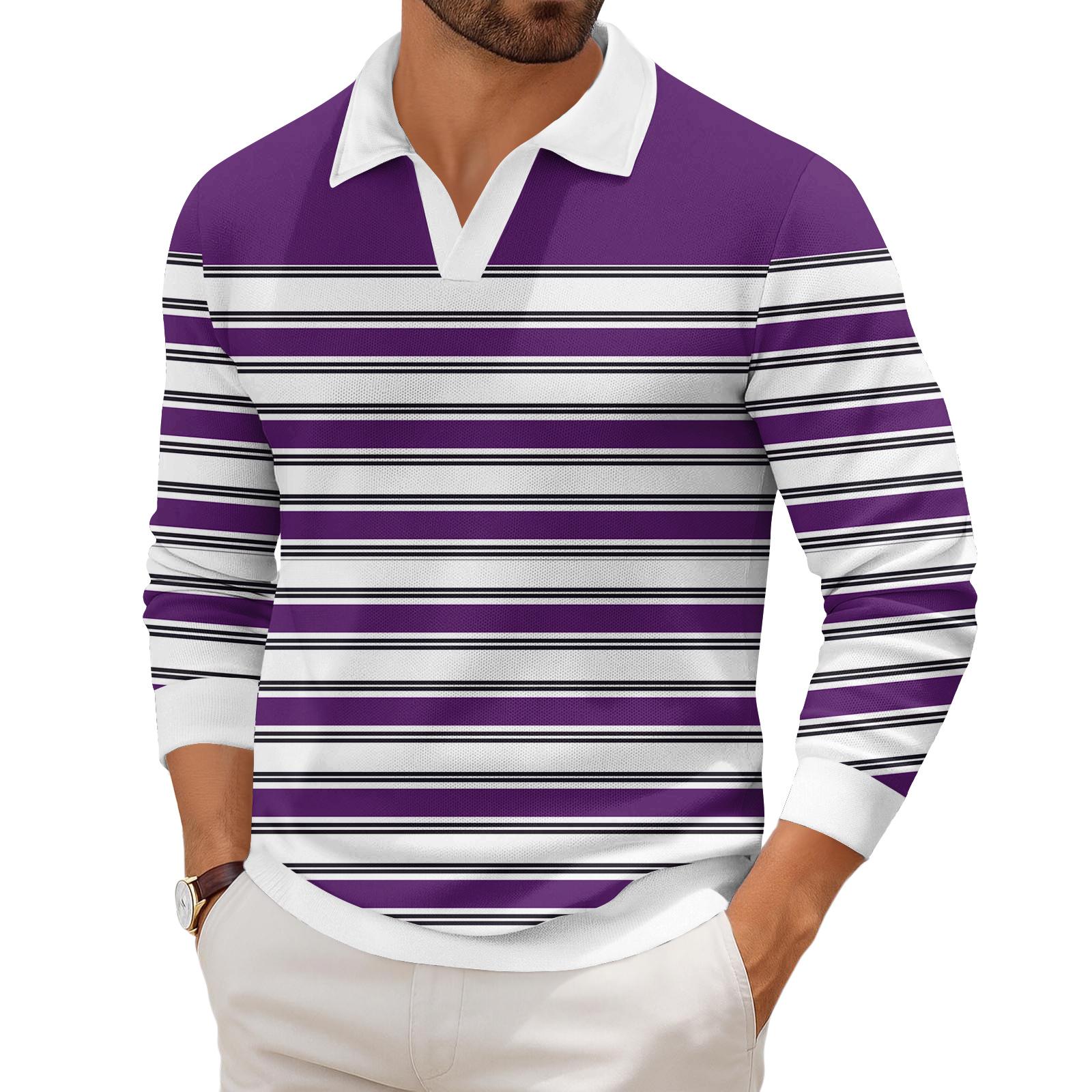 

Men s Casual Fashion Printed Lapel Long-sleeved Knitted Bottoming Shirt Top XXXL