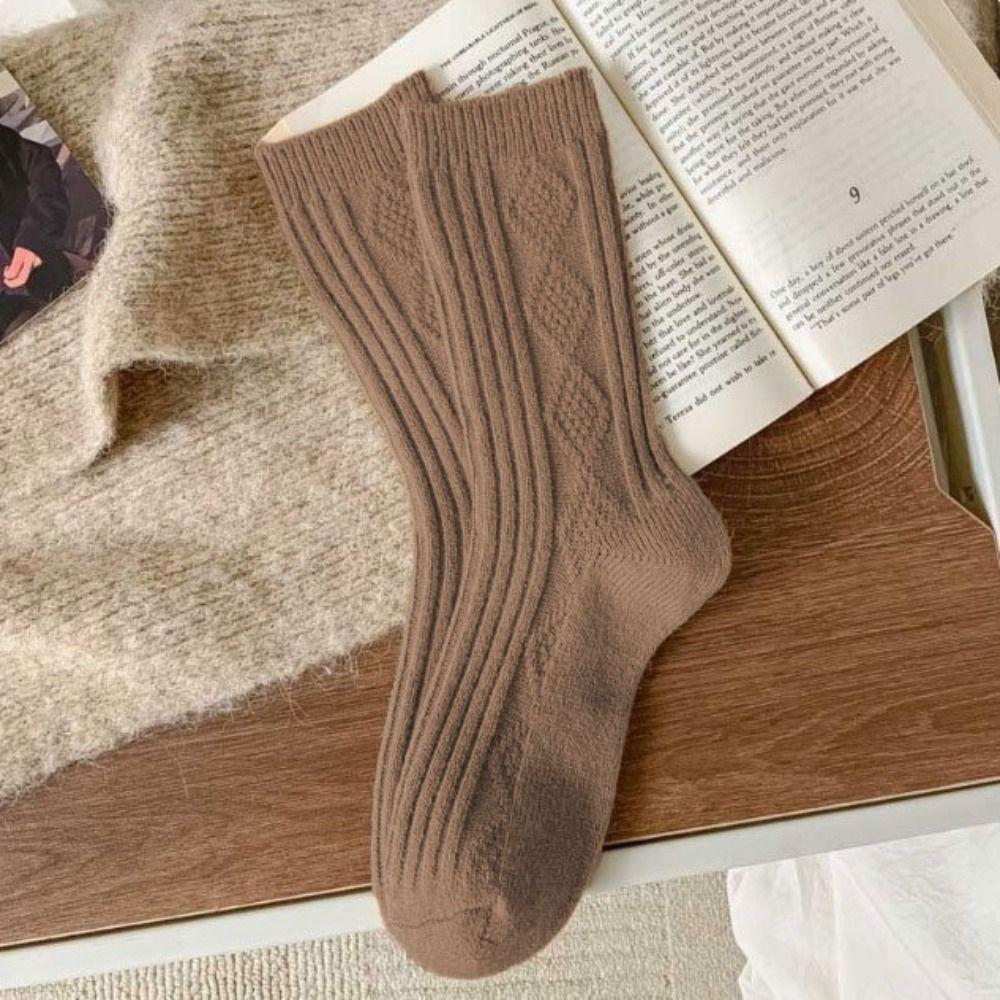 3Pairs Stripe Plush Socks Soft Thicken Warm Socks Cute Wool Lattice Socks  Women
