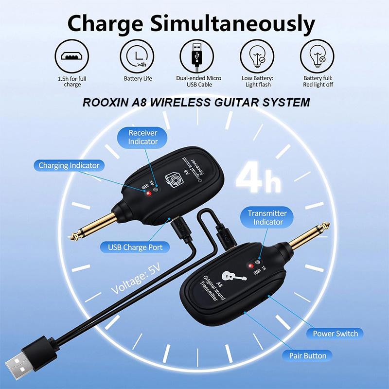A8 Wireless Guitar System Built In 4 Channels Wireless Guitar Transmitter Receiver For Electric Guitar Bass Violin