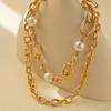 Stylish And Versatile Faux Pearl Layered Necklace With Eyecatching Gold Chain