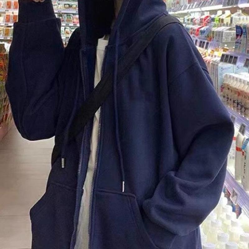Autumn and Winter Jacket Zipper Hooded Sweater Women's Casual Cardigan Loose Top