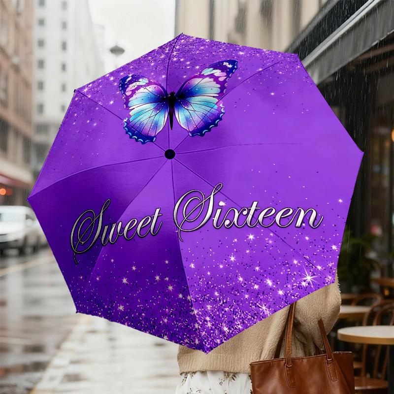 1pc Butterfly Automatic Folding Umbrella, Heavy Duty 8 Rib Iron Frame,  Suitable for Travel, Daily Use, Birthday, Decor Gift m0104098