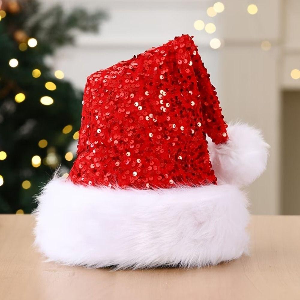 Plush Christmas Hat Sparkling Sequins Holiday Hat Gifts Christmas Cap Christmas Parties