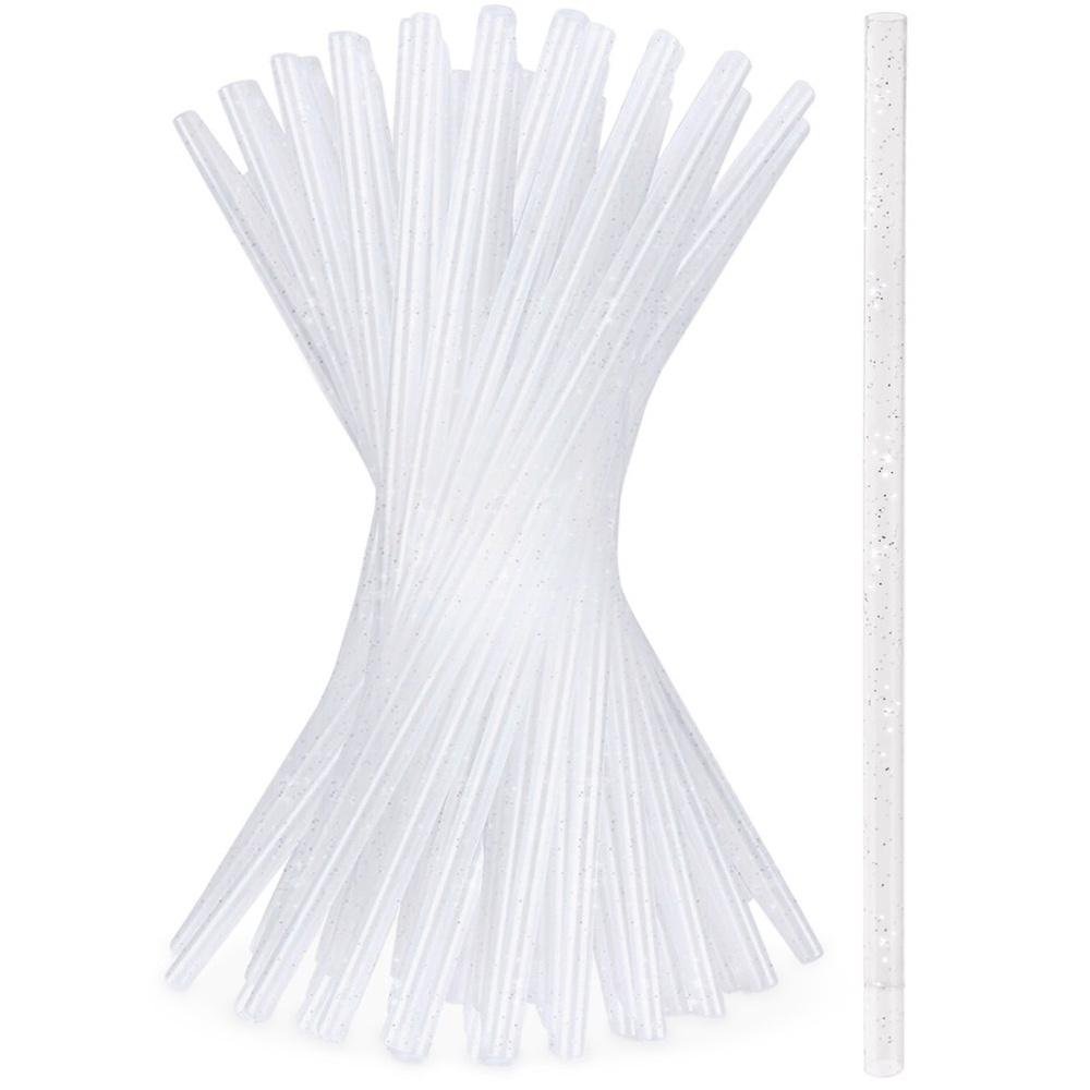 50x Transparent Plastic Reusable Straight Drinking Straws