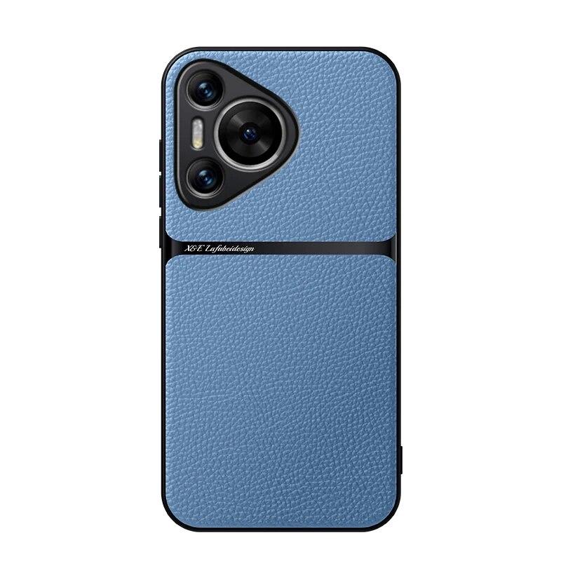 Magnetické pouzdro na telefon do auta pro Huawei Pura 70 Pro 5G Kožená textura Silikonová ochrana Nárazuvzdorný zadní kryt pro Pura 70 Pro Plus