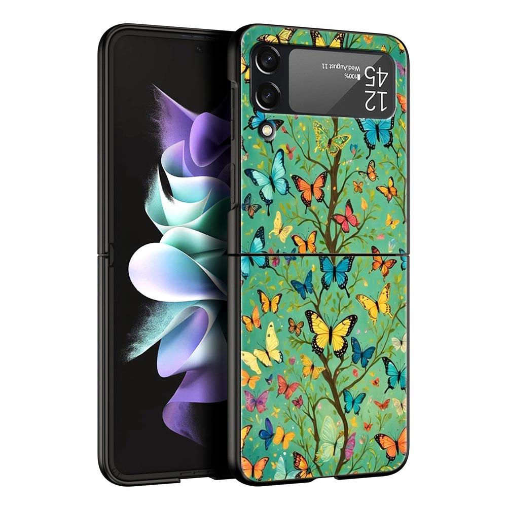 Butterfly Design Hard PC Phone Case For Samsung Galaxy Z Flip 7 6 5 4 Black Cover For Galaxy Z Flip 3 Foldable Fundas Shell Bags