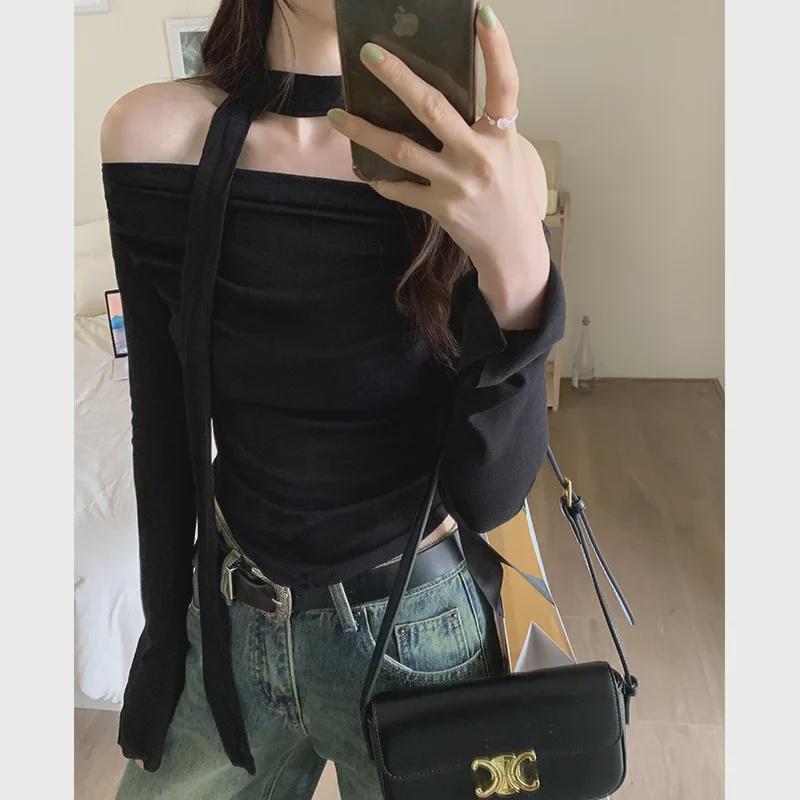 Women's 2024 One-Shoulder Slim Long-Sleeve Top and Scarf Set - Spring/Autumn Edition