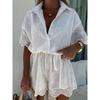Embroidered Lace Shirt Romper Fashion Embroider Lace Shirt Jumpsuit Suit