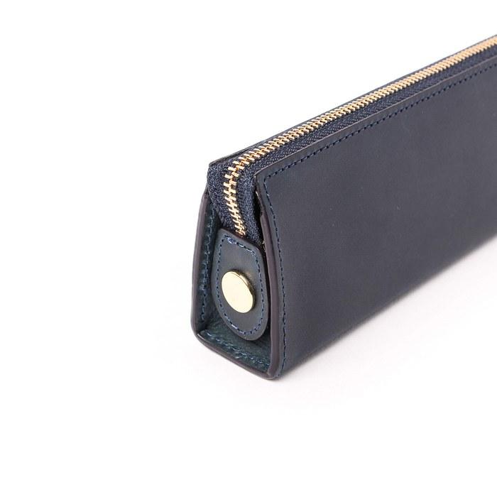[Rio] Slip-On Pen Case Leather Pencil Case Large Capacity Student/Office Worker Genuine Leather L Size Navy
