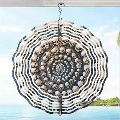 Metal Skull Vortex Spiral Wind Chime Outdoor Hanging Decor for Garden Patio Balcony Gothic Art with Intricate Design Mystical Craftsmanship
