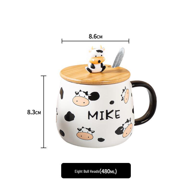 ZISIZ Cartoon Ceramic Mug with Lid and Spoon