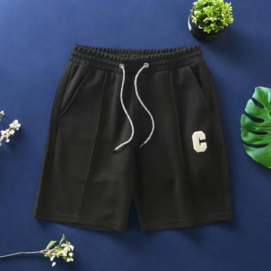 Herren-Shorts mit Kordelzug in der Taille, einfarbig, lockere Passform, schnelltrocknende Sport-Shorts, knielange, gerade Hose