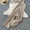 Relaxed-Style Half-Zip Knit Top and Wide-Leg Pants Two-Piece Set for Women Casual Jacquard Pullover Sweater Trousers Sets Fall Commuter Outfit