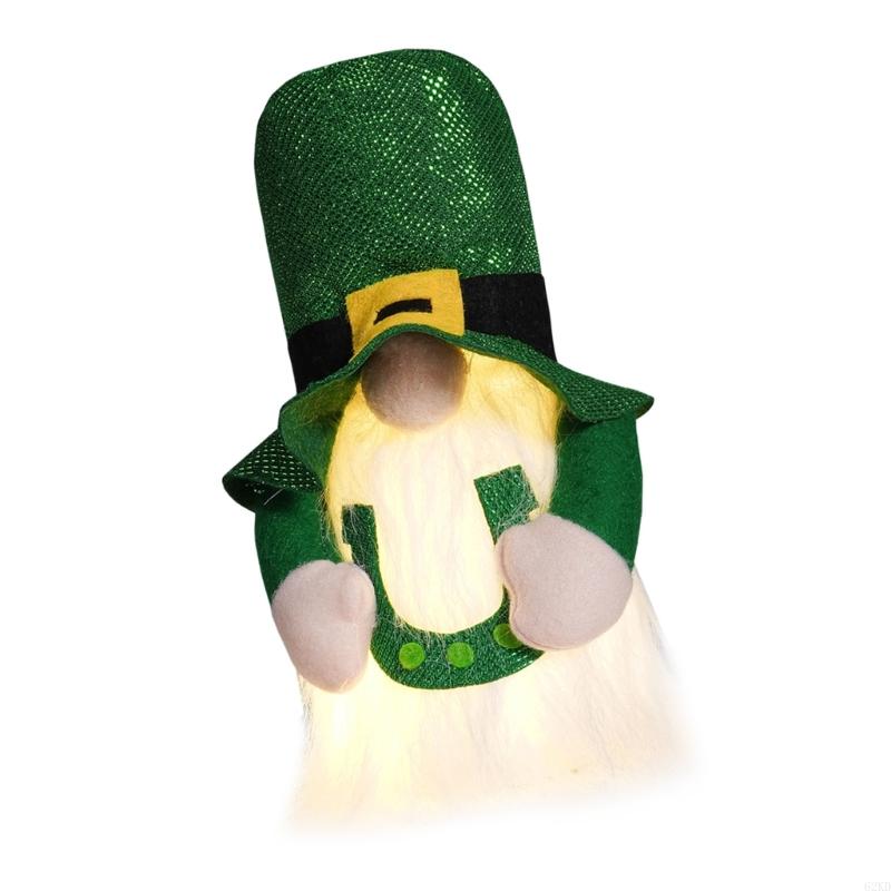 62KD LED Light Up Gnomes Dolls Patricks Day Leprechaun Ornament for Holiday Decors