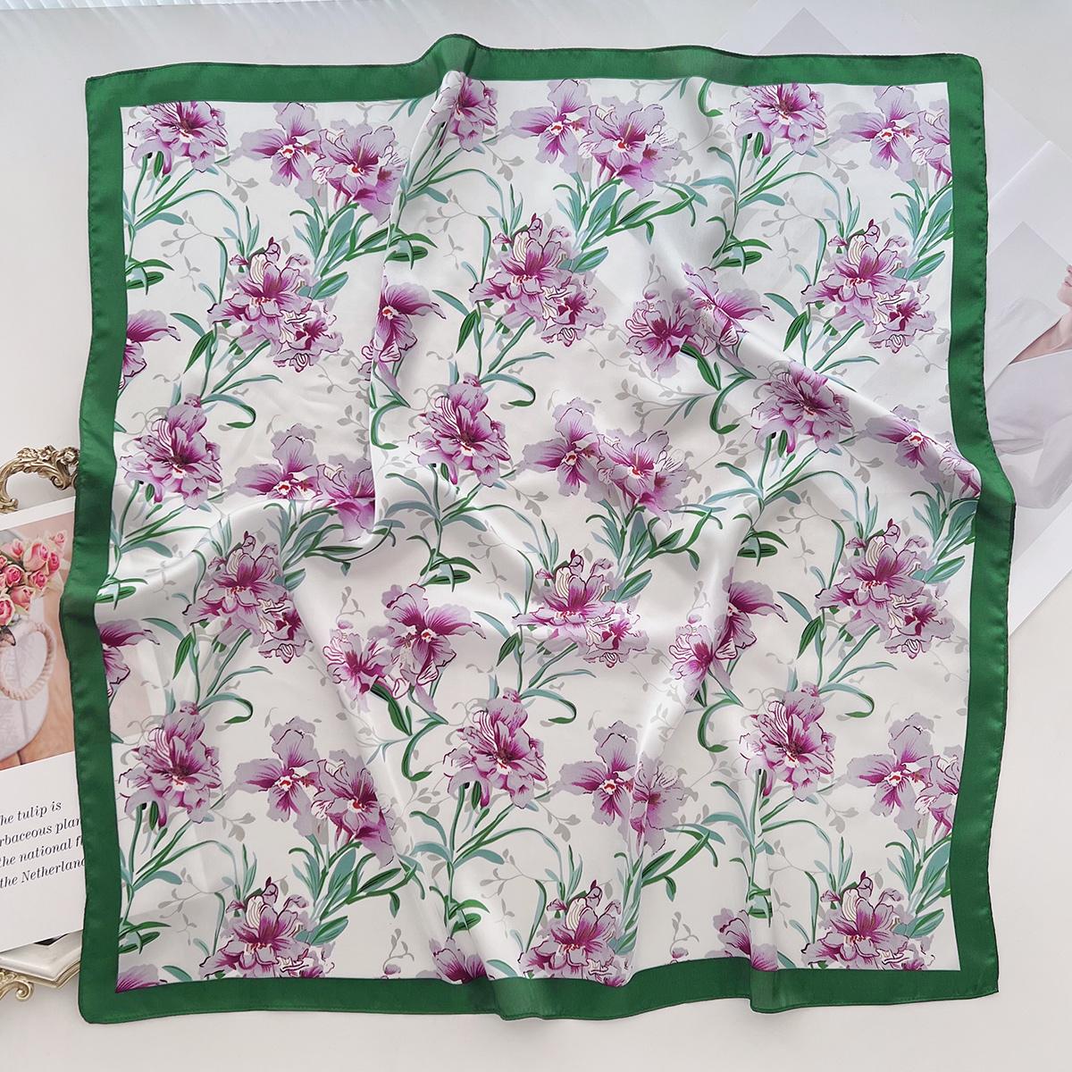 

Универсальный шелковый платок с цветочным принтом, шаль от кондиционера для офиса на весну и лето, с футболкой, в зарубежном стиле, маленький квадратный платок 66cm