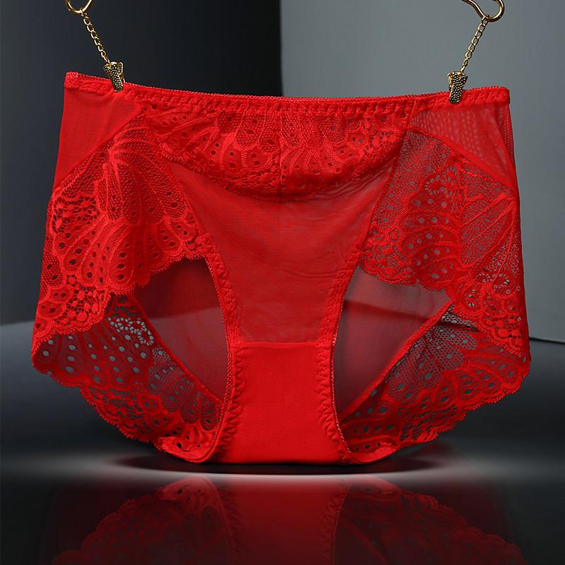 Lace High Waist Briefs Cinching Hip Lifting Underwear for Women Pure Cotton Antibacterial Strong Seamless Triangle Panties