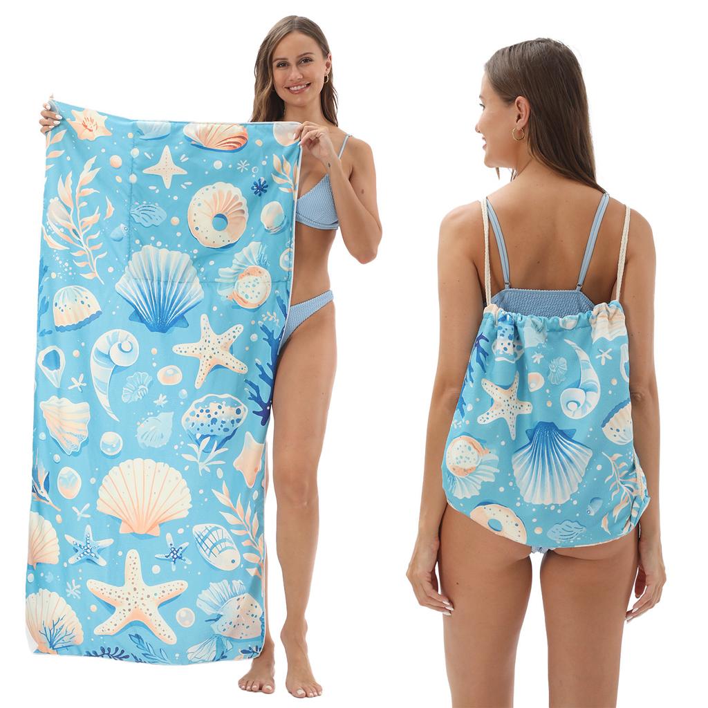 2026 Foldable Beach Towel Printed Bath Towel Integrated Beach Towel Integrated Bag Portable