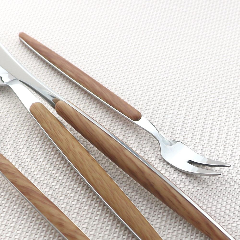 5Pcs Wooden Handle Cutlery Set Stainless Steel Knife Fork Dinnerware Set Coffee Tea Spoon Kitchen Silverware Tableware Set