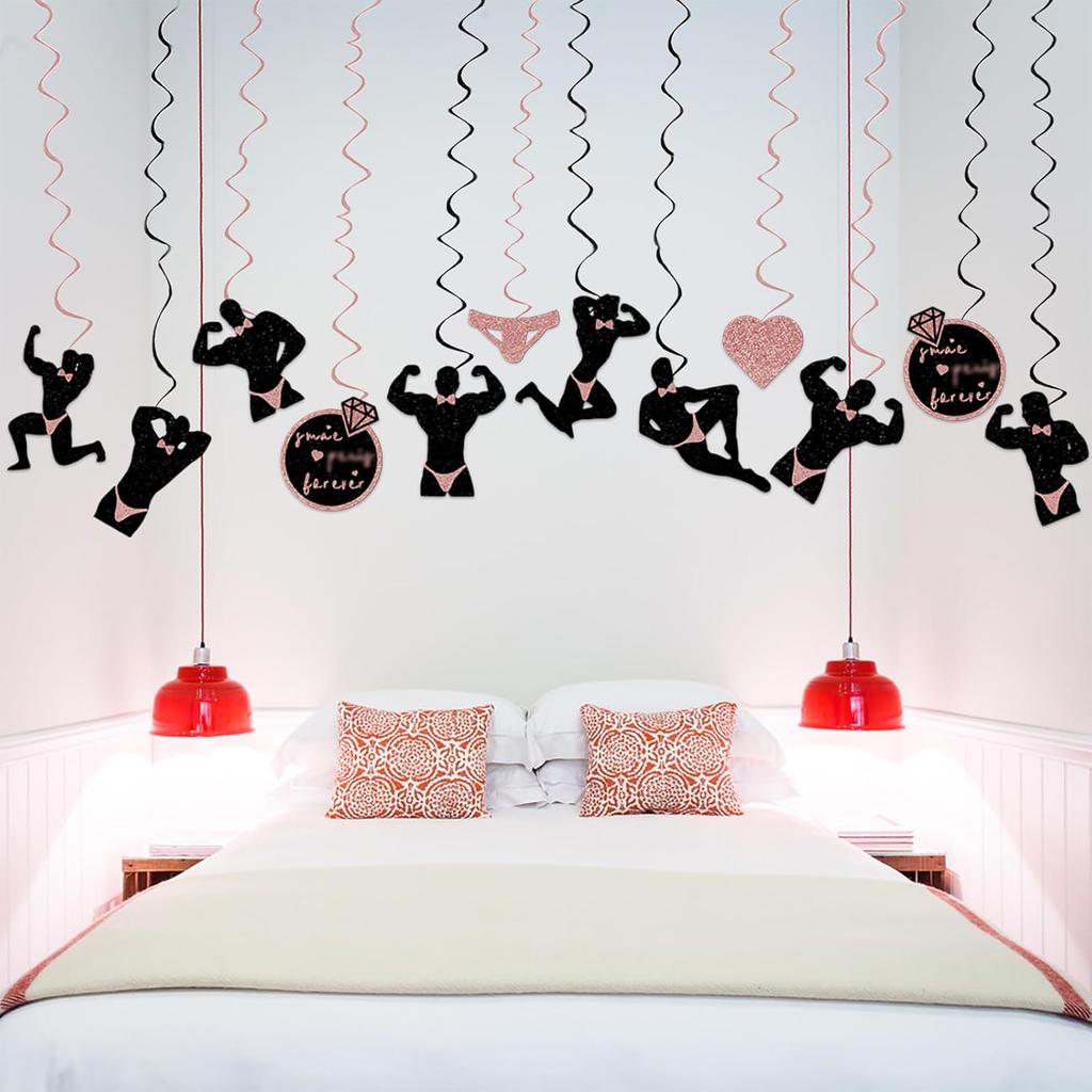 Bachelorette Party Decorations 24pcs Hanging Swirls Decorations Bachelor Party Streamers Funny Male Bridal Shower Party Supplies Bride Party Ceiling