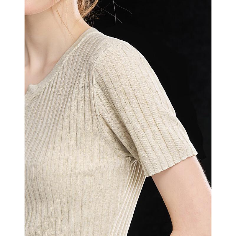 Women's Tencel-Linen Blend Ribbed Knit Short Sleeve Top