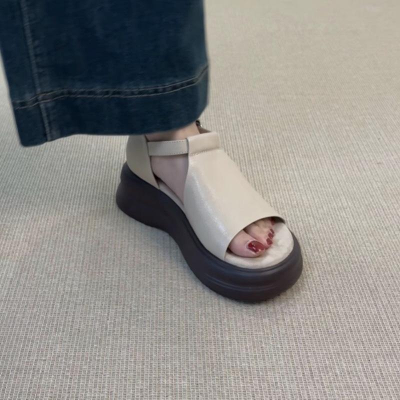 

Комфорт~ Ретро слово с повседневными сандалиями на платформе, женские летние новые сандалии на плоской подошве в римском стиле 40 бежевый